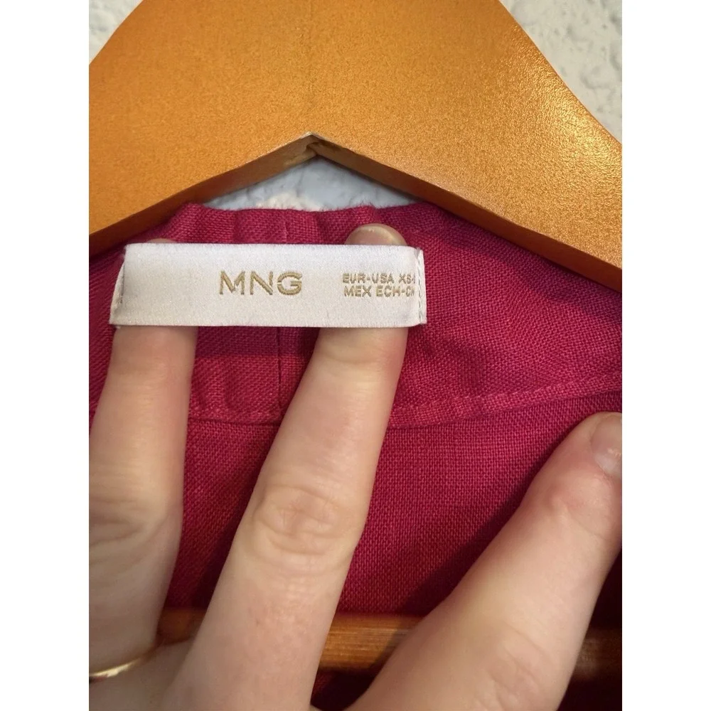 Mango MNG 100% Linen Dress MIDI Fuchsia Pink Sz Small Coastal Shift Casual